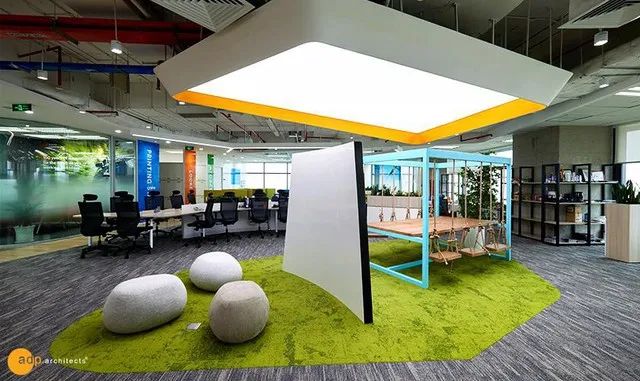 <figcaption>Relaxing area with the natural breath right in 3M office.</figcaption>